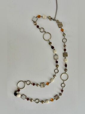 Lia Sophia Long Multi-Bead Gold Tone Necklace with Amber and Ivory Accents